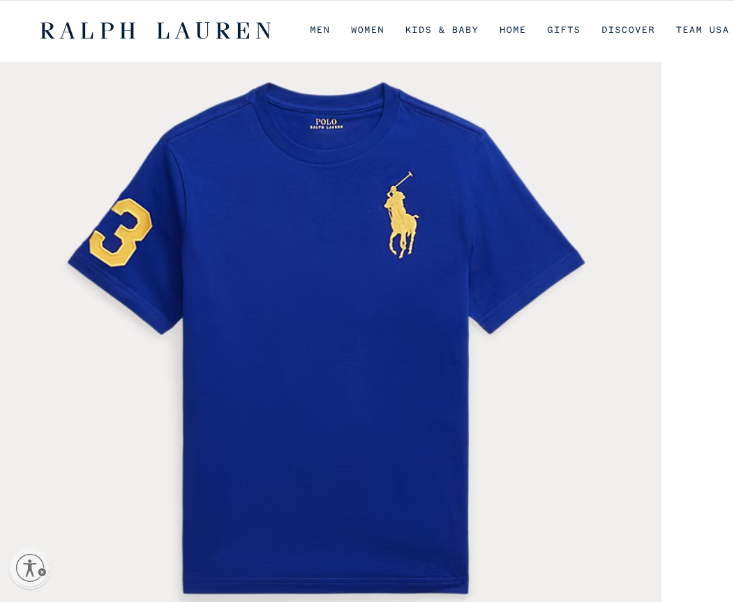 新品タグ付き Ralph Lauren ラルフローレン ビッグポニービックポニー コットンTシャツ Boys L (14/16)160cm ブルー青