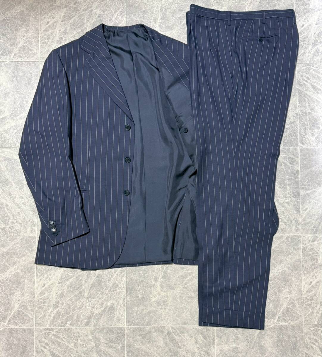 TINDARO DE LUCA Bespoke SUPER 150'S ティンダロデルカ ビスポーク ウール シングル ストライプ柄 テーラード スーツ セットアップ