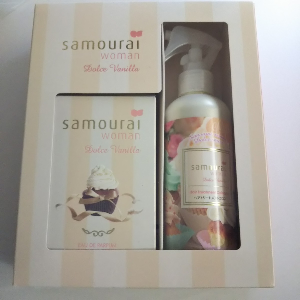 匿名/コンパクト便送込　【 コフレset 1箱 /パッケージ傷あり】 サムライ ドルチェ バニラ 香水 EDP 40ml ヘアトリートメント 200ml