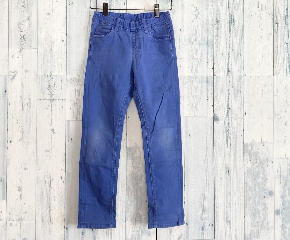 UNIQLO ユニクロ KIDS ストレッチパンツ ボトムス ウエストゴム ブルー キッズ M 125~135㎝