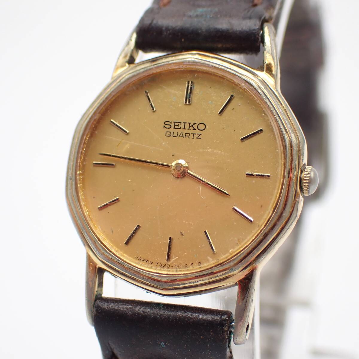 1円～☆SEIKO セイコー QZ レディース腕時計 7320-0010 ゴールド文字盤 ラウンド アナログ 2針 アンティーク/角0109-200