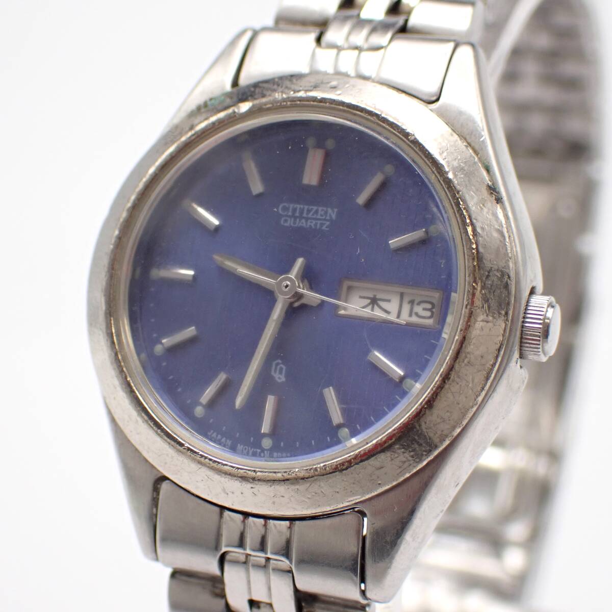 1円～☆CITIZEN シチズン QZ レディース腕時計 6000-S96419 青文字盤 デイデイト ラウンド アナログ アンティーク/角0204-200