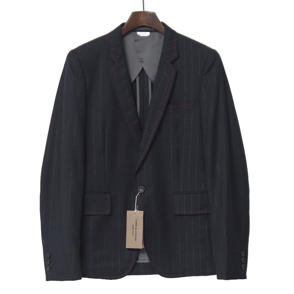 未使用 COMME des GARCONS HOMME PLUS コムデギャルソンオムプリュス テーラードジャケット サイズXS AD2011 ストライプ ステッチトリム
