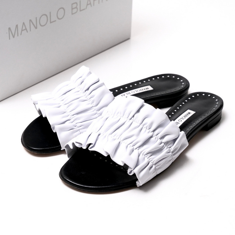 2022年製■MANOLO BLAHNIK マノロブラニク RUFAS サンダル サイズ38 フラットサンダル ギャザー オープントゥ
