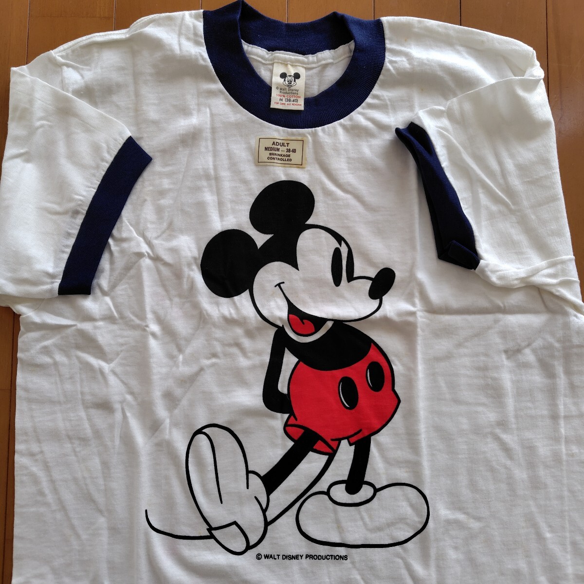ヴィンテージ80s 米国製 Disney ミッキーマウス Mickey リンガーTシャツ M デッドストック（未使用品）薄汚れあり