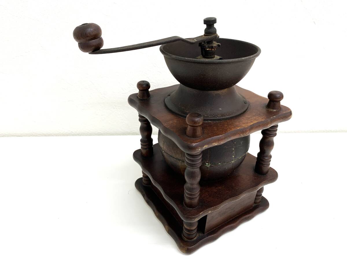 アンティーク調 手動コーヒーミル 木製×金属 クラシックデザイン（管理：Y43）