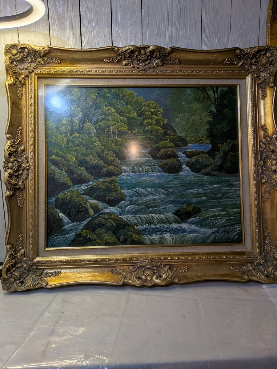 F-116/真作　日垣明貫 油絵 直筆 青森十和田奥入瀬 渓流 風景画 自然 絵画 