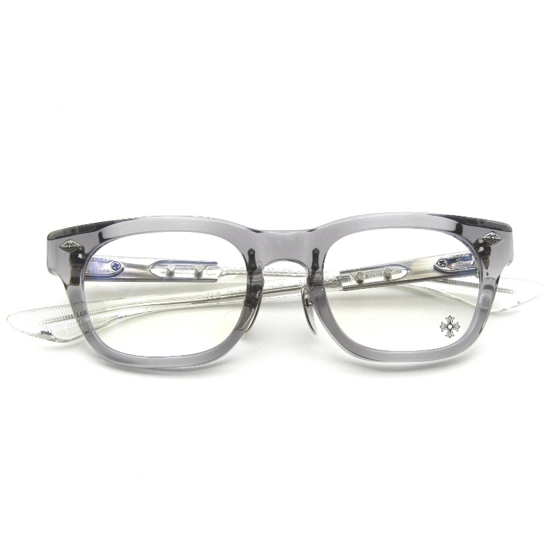 未使用 CHROME HEARTS クロムハーツ メガネフレーム BAGGINS-A 日本製 バギンズ スクエア GR-CRYS グレー/クリスタル 65009715