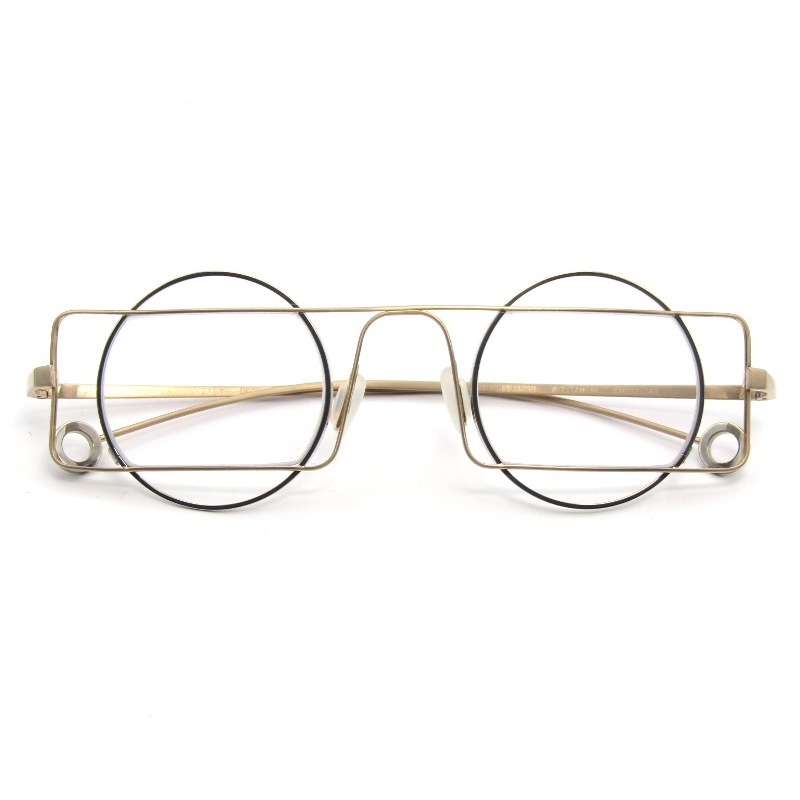 美品 Arumamika アルマミカ メガネフレーム SYZYGY 日本製 シザジー スクエア/ラウンド 変形 BGSL ブラッシュゴールド/シルバー 65009770