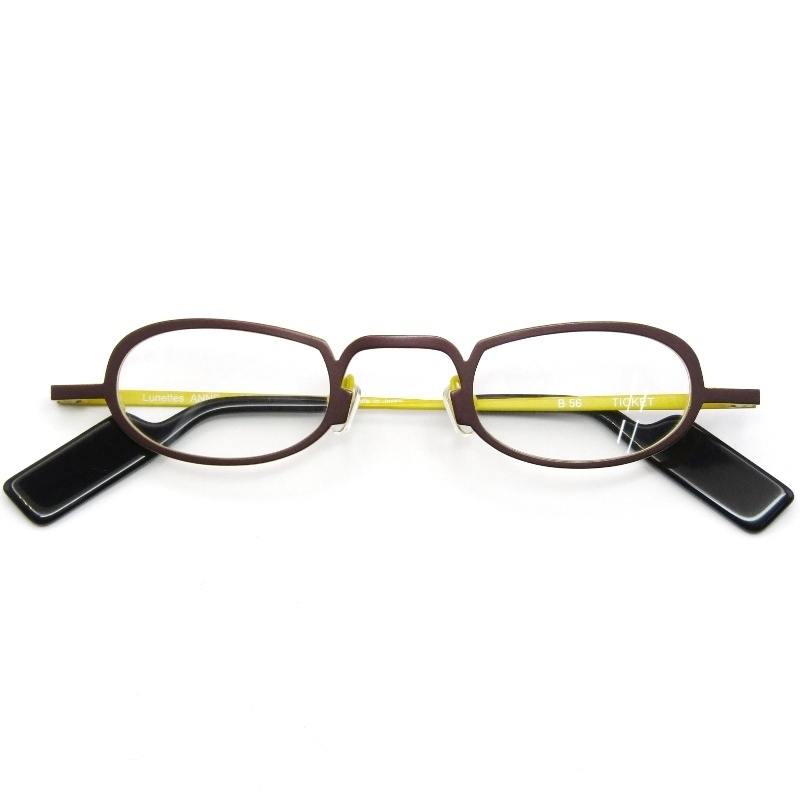未使用 ANNE ET VALENTIN アンバレンタイン メガネフレーム TICKET フランス製 チケット オーバル B56 ブラウン/イエロー 61004844