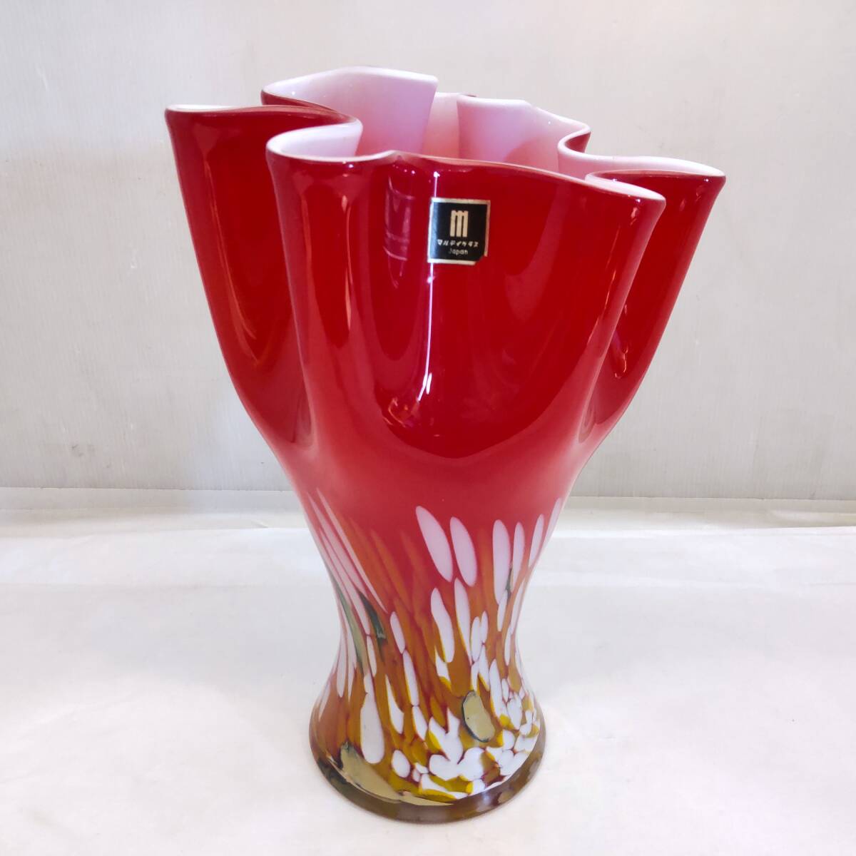 Y021805■MultiGlass マルティグラス 花瓶 高さ約37cm レッド マルチカラー フラワーベース 花入 花生 花びん ガラス製 レトロ■