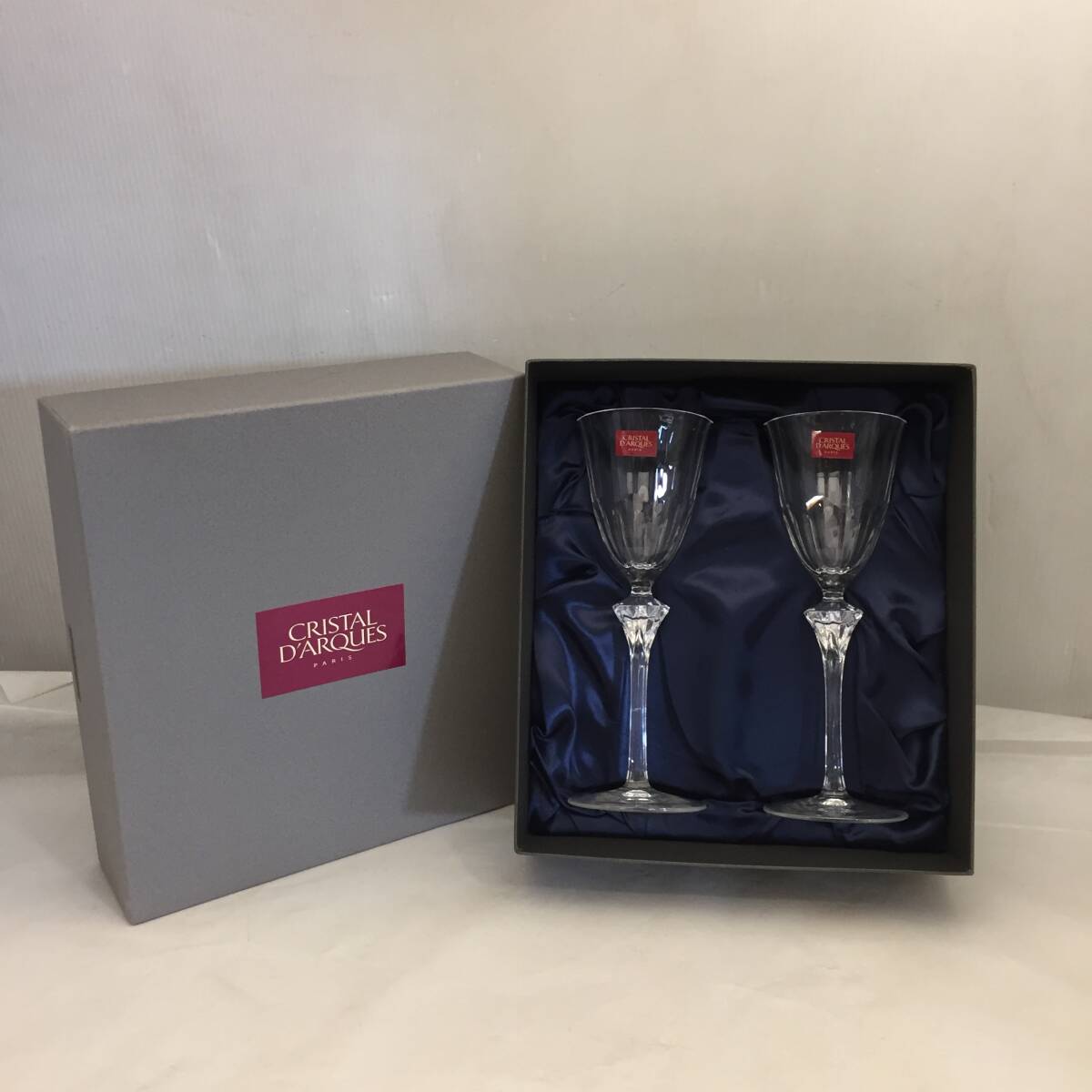 F022001◎未使用 Cristal d’Arques クリスタルダルク ダマンティス ペアグラス ワイングラス 2客 フランス製 クリスタルガラス◎