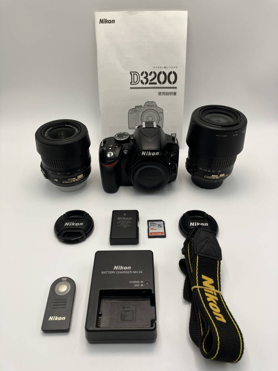 【返品保証・動作確認済】Nikon D3200 ダブルズームレンズキット 18-55mm + 55-200mm 良品