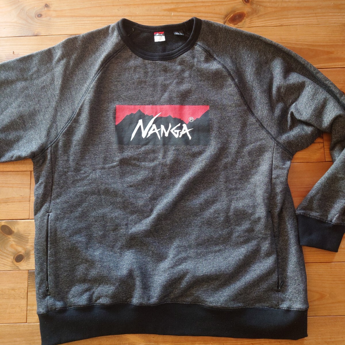★美品 希少 NANGA ナンガ エコハイブリッドボックスロゴ スウェット ECO HYBRID BOX LOGO SWEATSHIRT サイズL グレーブラック★ 
