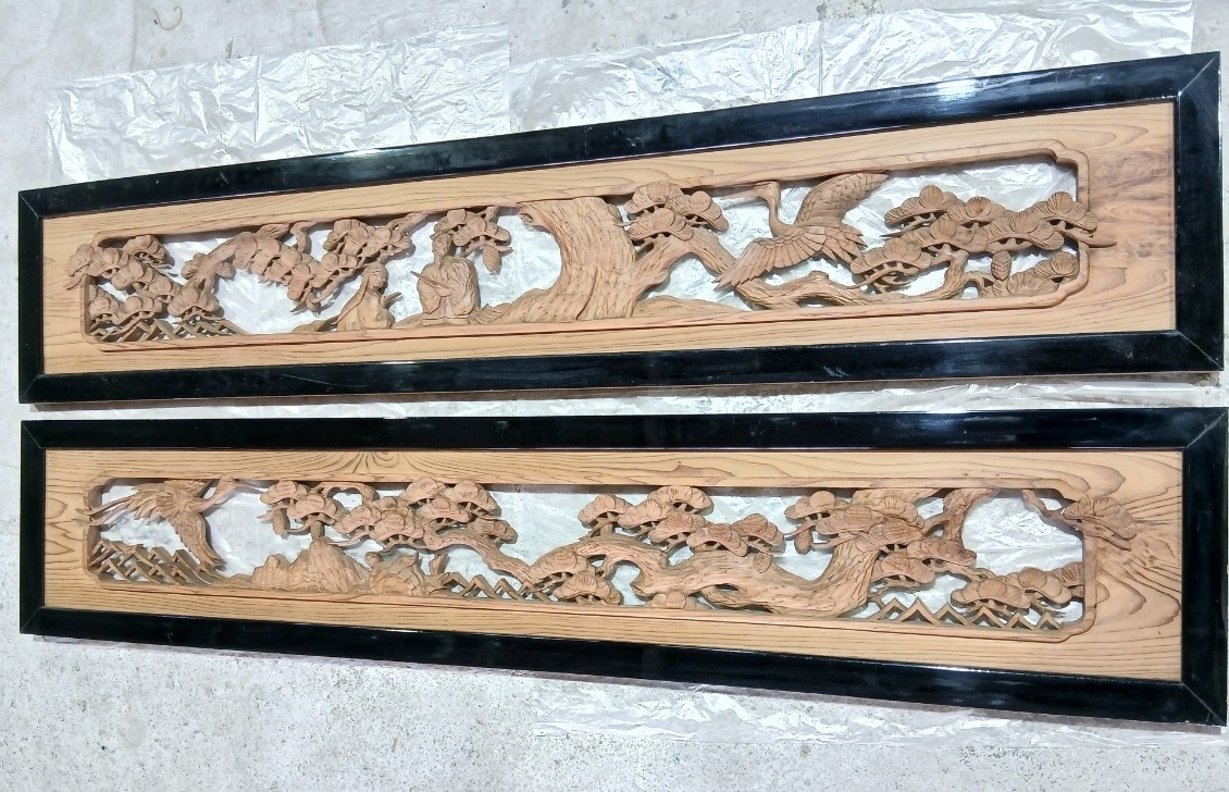 #1686 欄間 一対 木彫り 建具 おしどり夫婦 和室 古民家 アンティーク/和歌山県にて引き取り大歓迎