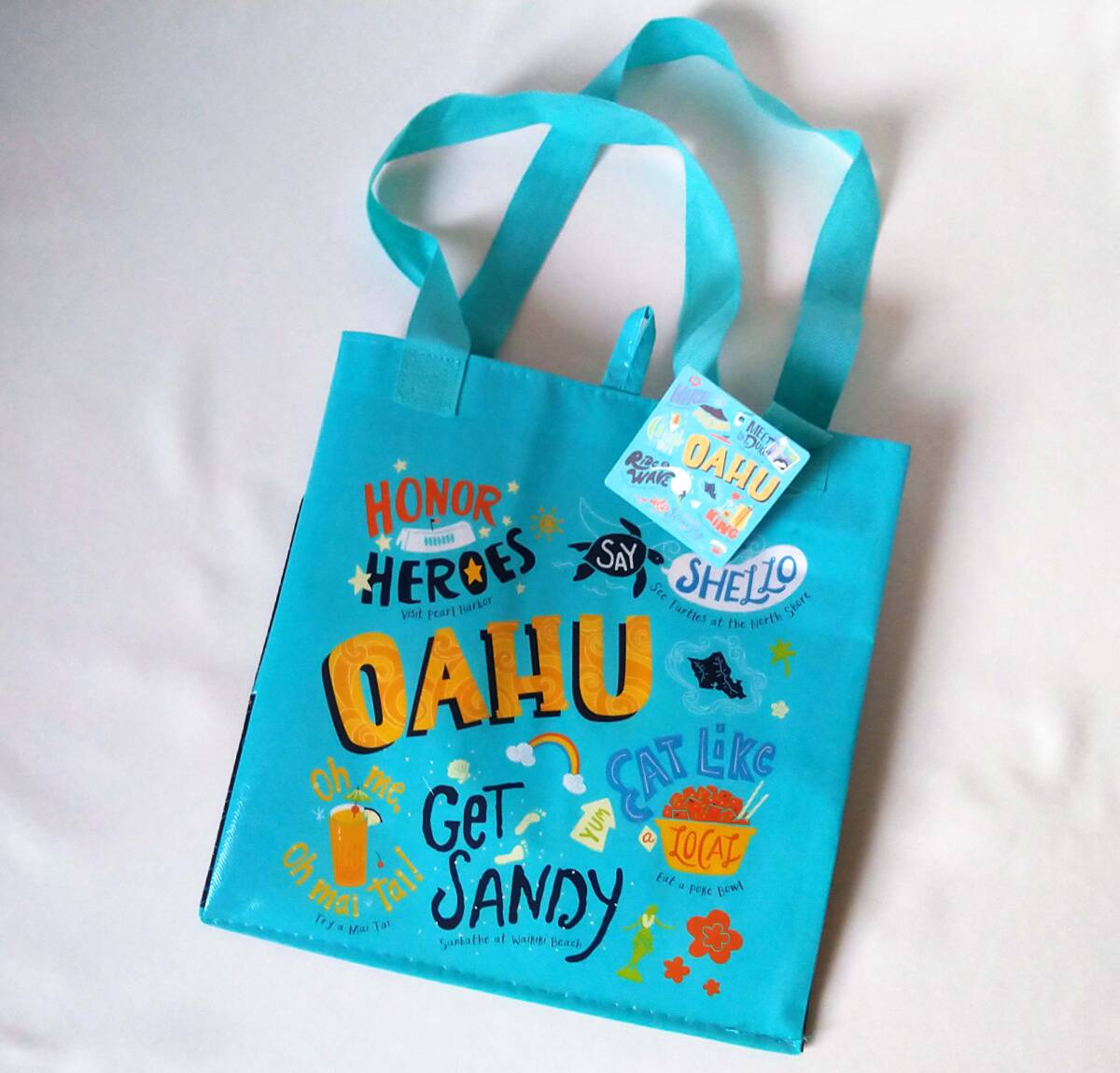 ハワイ オアフ 新品 ブルー系トート/エコバッグ ホヌ/ワイキキ/ダイアモンドヘッド/フードランド 送料無料