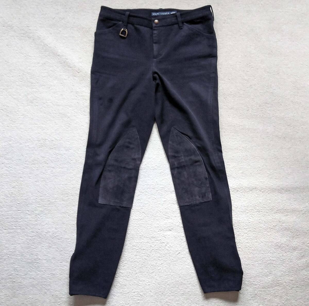 ラルフローレン☆ダークネイビー系 本革パッチ付 コットン乗馬ストレッチパンツ 4
