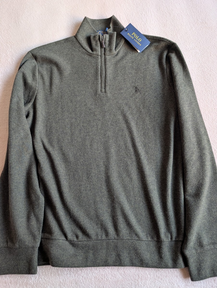 [新品タグ付き]Polo Ralph Lauren ラルフローレン★ 長袖　ハーフジップ　ハイネックプルオーバー　Mサイズ　カーキ系グレー