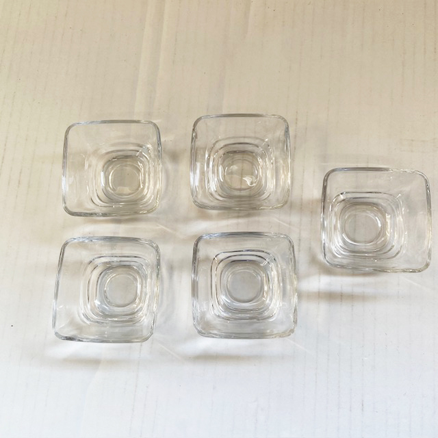 USED 透明 ガラス 小鉢 4個 + おまけカケあり１個　セット 四角型 スクエア 食器