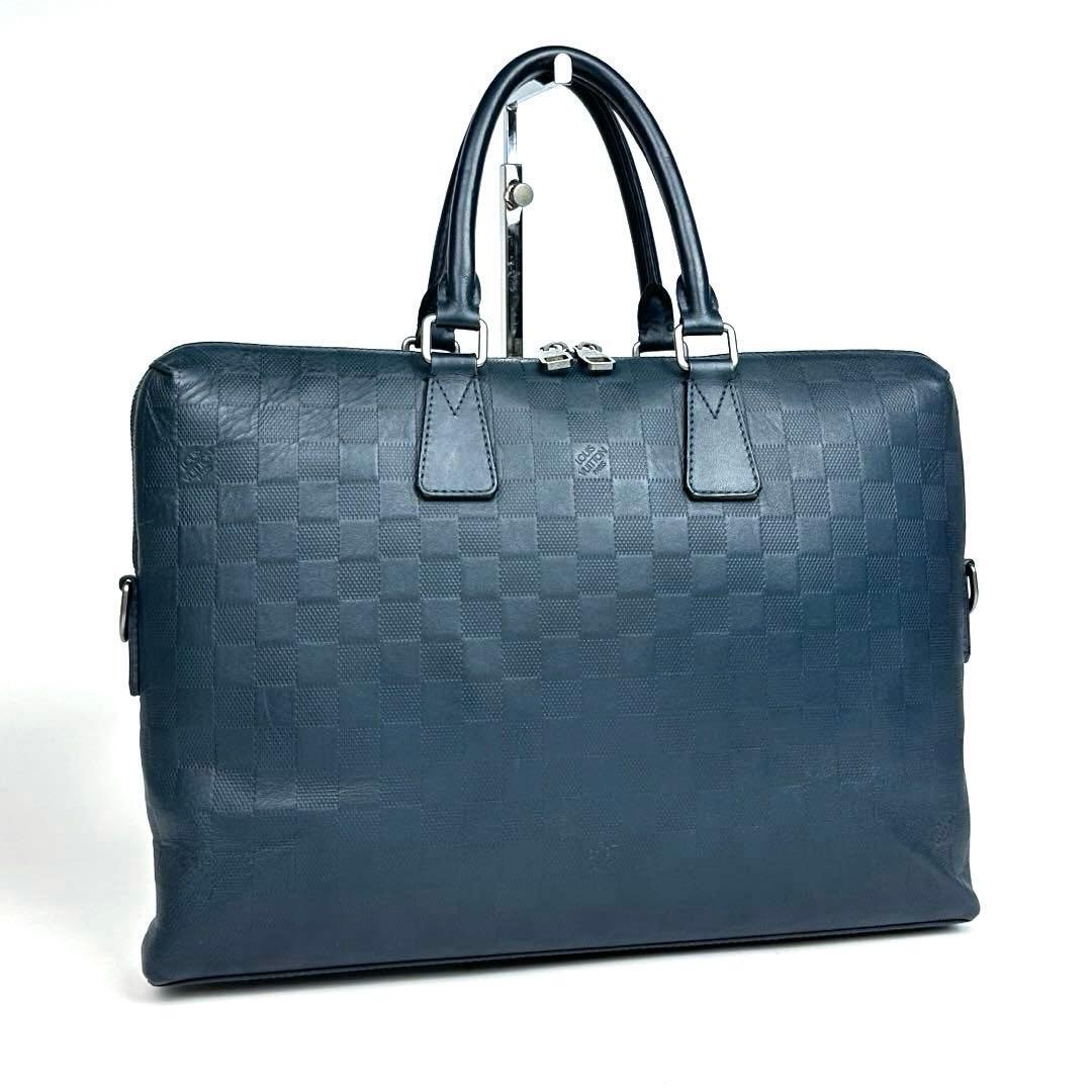 【美品】LOUIS VUITTON ルイヴィトン ダミエアンフィニ ポルトドキュマンジュール PDJ N41327 ビジネスバッグ ブリーフケース 書類鞄 紺色