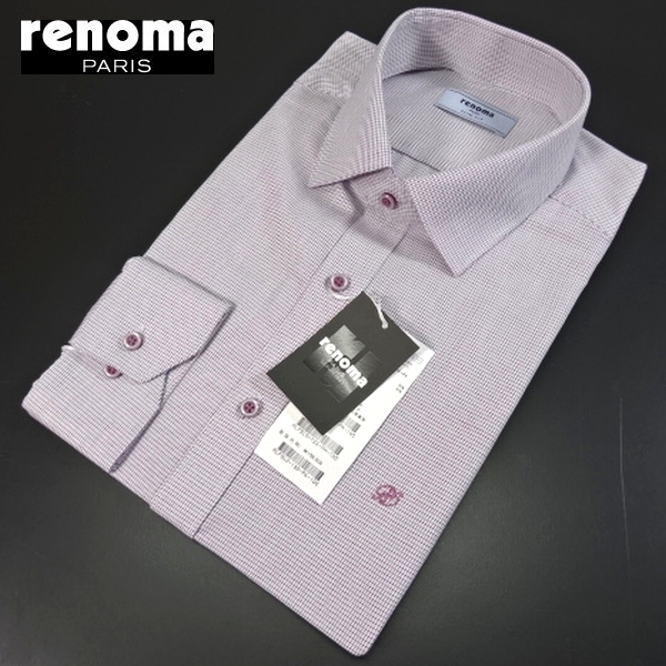 新品 レノマ パリス renoma PARIS 定価1.7万 長袖 ドレスシャツ ビジネスシャツ M 100 白 ワ 紺 メンズ 男性 紳士用 スーツに