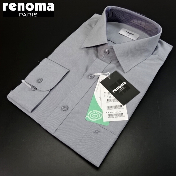 新品 renoma PARIS レノマ パリス 定価1.5万 長袖 ドレスシャツ ビジネスシャツ L 105 灰 メンズ 男性 紳士用 スーツに