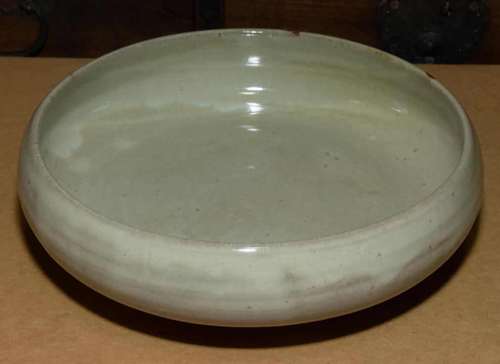 古作 鳥取池田藩 御用窯 因久山焼 藁灰釉 足付鉢 在銘 茶道具 茶器 植木鉢