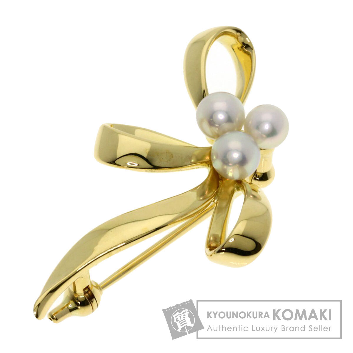 MIKIMOTO ミキモト リボン パール 真珠 ブローチ K18イエローゴールド レディース 中古