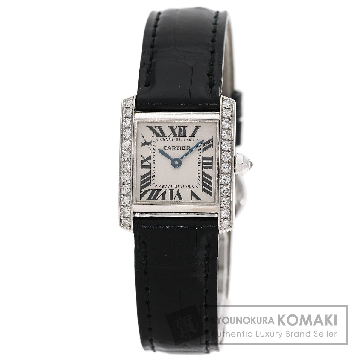 CARTIER カルティエ WE1002S3 タンクフランセーズSM 純正ダイヤモンドベゼル 腕時計 K18ホワイトゴールド 革 レディース 中古