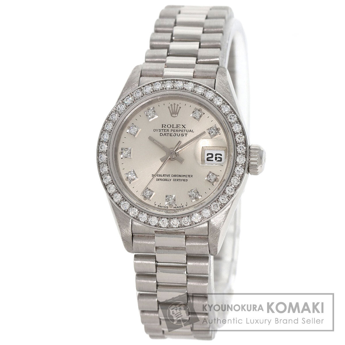 ROLEX ロレックス 69136G デイトジャスト 10P ベゼル ダイヤモンド 腕時計 プラチナ PT ダイヤモンド レディース 中古