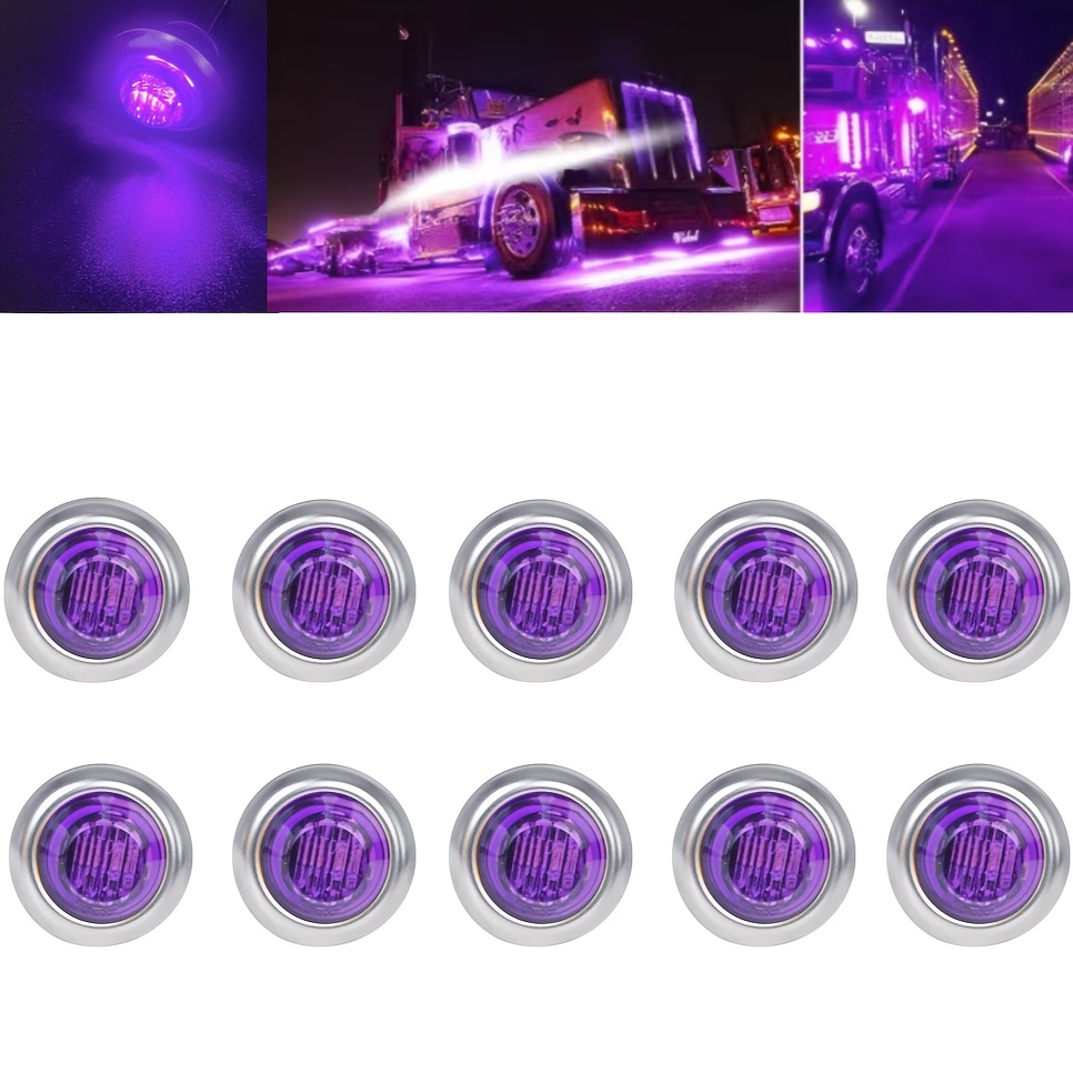 10個セット 車用 マーカーライト LED ミニライト 補助ライト 3cm 金属 ステンレス バイク用 パープル 紫 12V デコ サイドライト t8888
