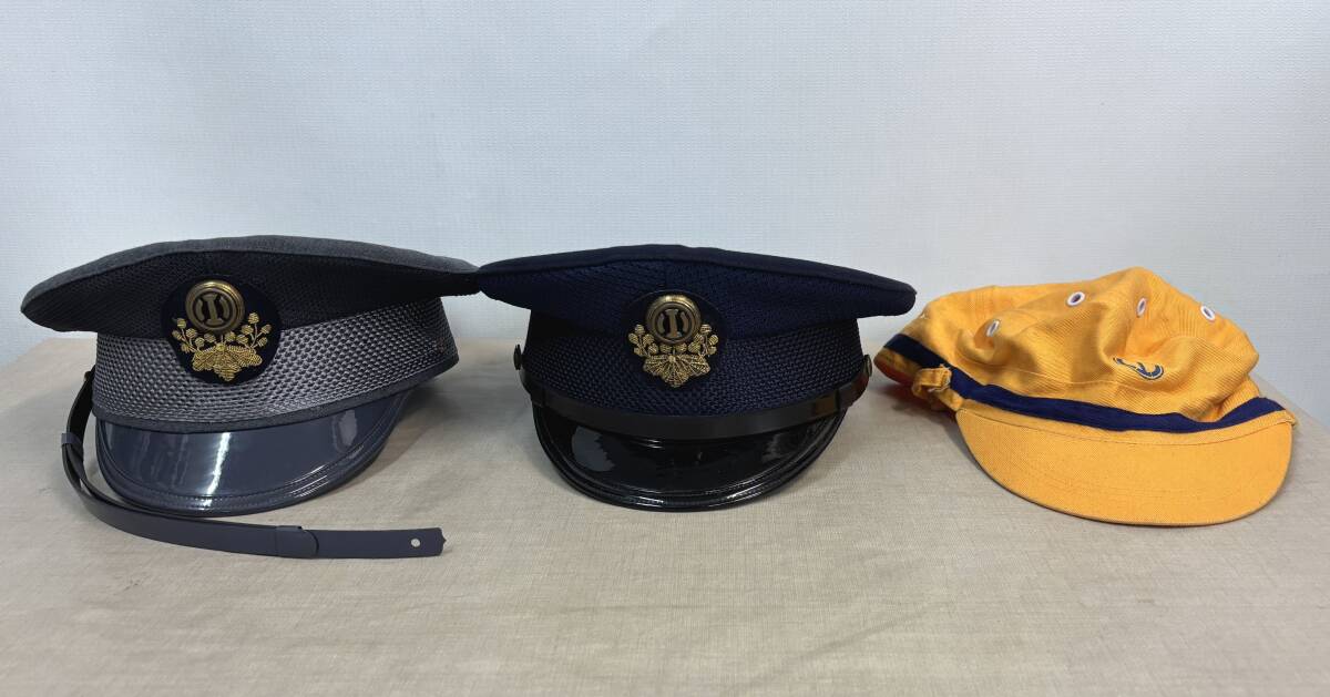 ツM1651/小田急電鉄 制帽 夏用 作業帽 3点セット⑥/メッシュ 旧型 帽子 コレクション 鉄道グッズ ネイビー 首都圏 電車 グッズ 私鉄 当時物