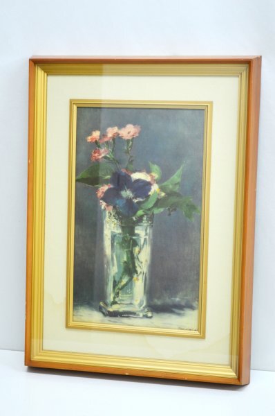 KM685●複製画●エドゥアール・マネ クリスタル花瓶のカーネーション 額装絵画