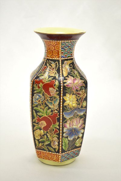 KM746●レトロ品●中国美術　中国制造　花瓶/花器　金縁　アンティーク