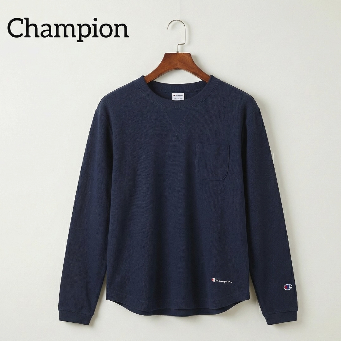 Champion チャンピオン ロチェスターシリーズ Vガゼット 長袖 ポケットTシャツ ポケT ロンT 目付き C8-K003 ネイビー Sサイズ アメカジ