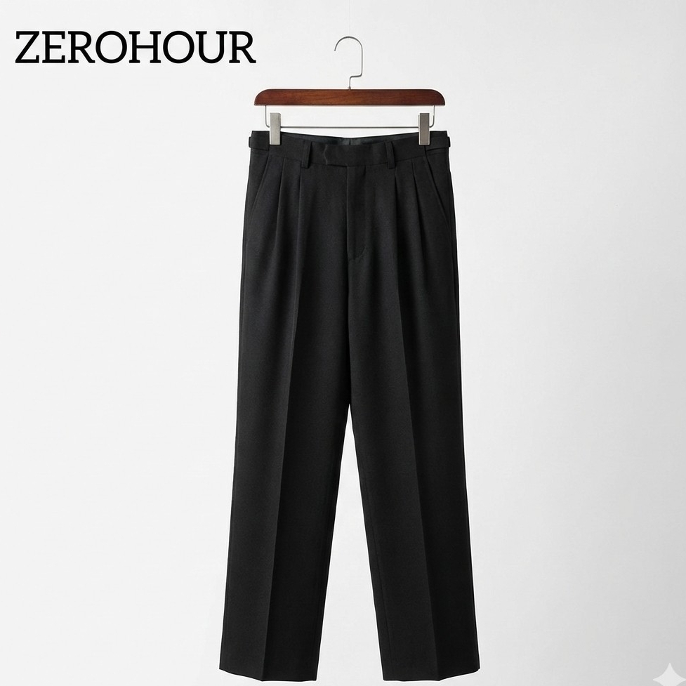 【タグ付】ZEROHOUR ゼロアワー ツータック スラックスパンツ ウエストアジャスター付 センタープレス ウォッシャブル ビジネス ウエスト79