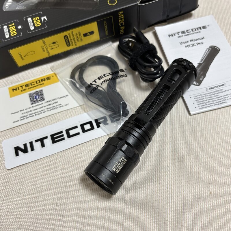 懐中電灯 NITE CORE MT2C PRO フラッシュライト ナイトコア EDC コンパクト 1800ルーメン USB-C 充電式 防災 67000カンデラ IW602CZ02NTC