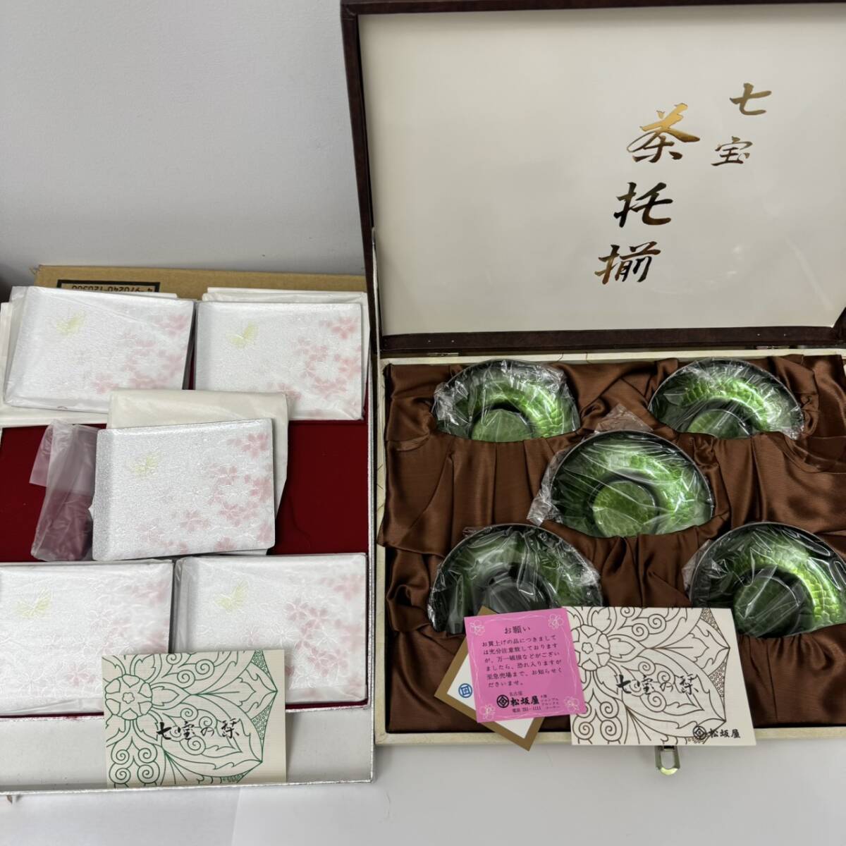 #2786 七宝　菓子皿揃5客/茶托5客 2セットおまとめ 伝統工芸 和食器 茶道具 七宝焼 高級 煎茶 昭和レトロ 桜 さくら 保管品 現状品