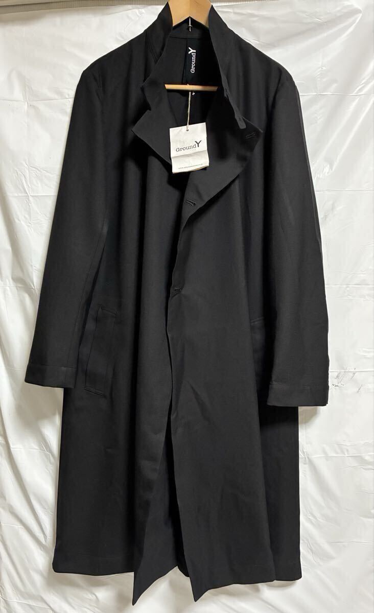V333 新品 Yohji Yamamoto ヨウジヤマモト GroundY アウター ジャケット 黒 ブラック GC-D03-100 サイズ3 ステンカラーコート メンズ