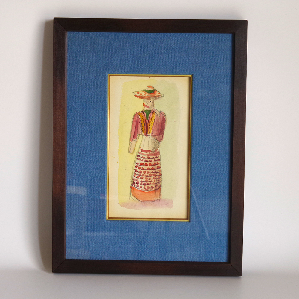 真作　芹沢銈介　水彩画 「 木人形 」共シール有　892