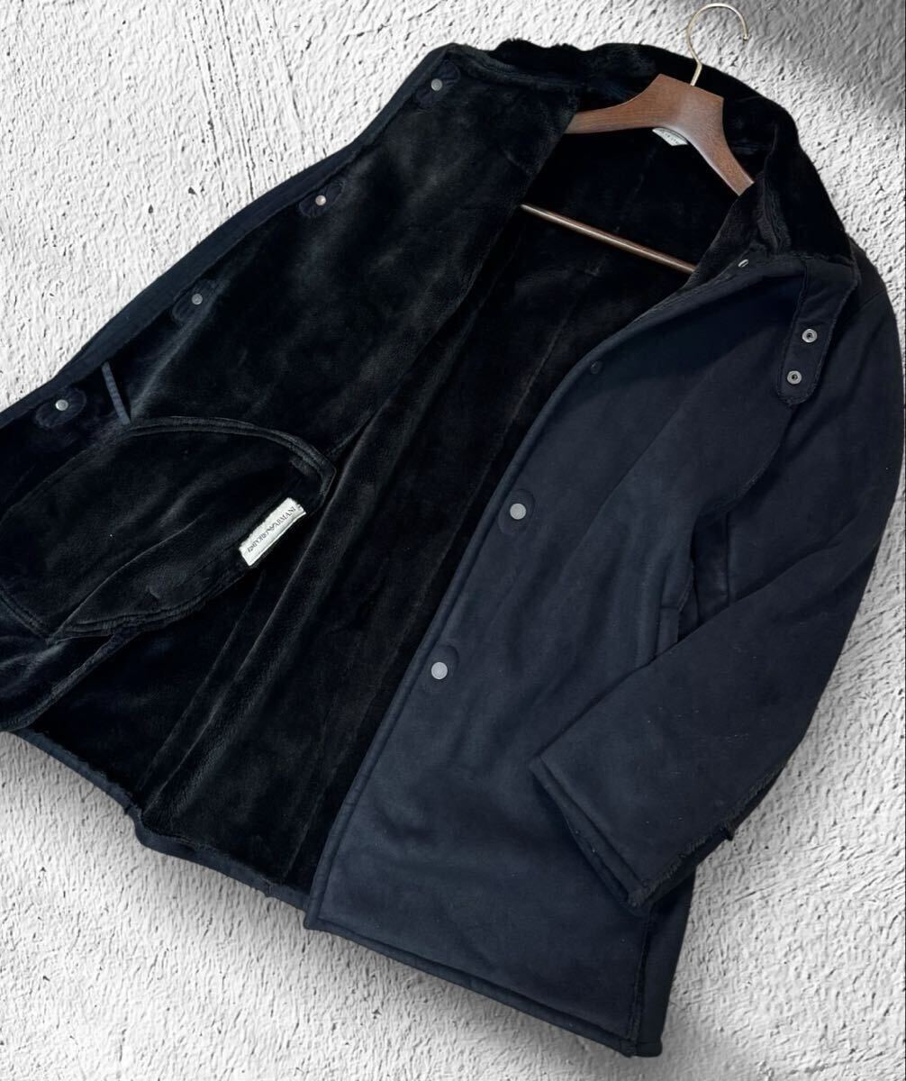 SL02 極肉厚!!!超希少48 XL!!【エンポリオアルマーニ EMPORIO ARMANI】極暖ムートン ロングコート ボア コート ブラック メンズ イタリア製