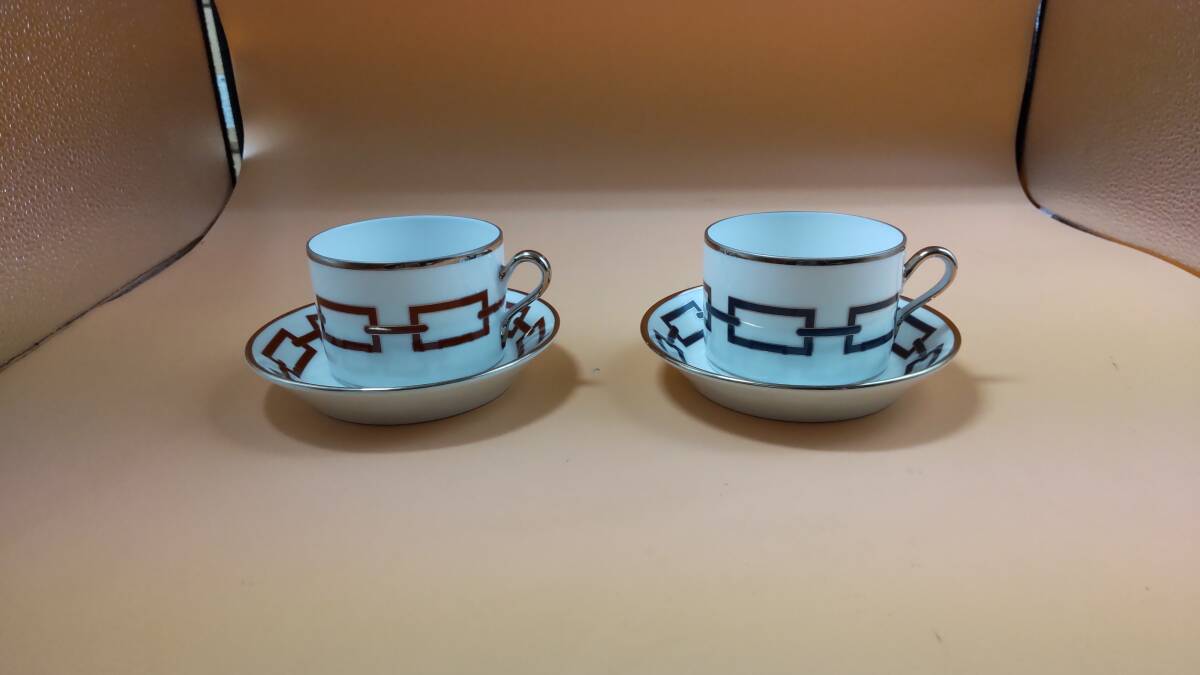 【B048】Richard Ginori リチャードジノリ カテーネ サファイア スカーレット カップ＆ソーサー 2客 金彩