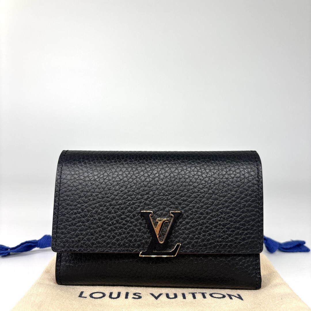 新品同様/IC Louis Vuitton ルイヴィトン カプシーヌ コンパクト 三つ折り財布 ブラック 黒 財布 二つ折り財布 黒 IC ノワール M62157