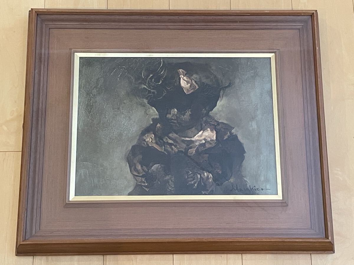 真作 良品 岩島雅彦 ポーズする人形 人物画 油彩 8P 直筆サイン入り 絵画 油絵 美術品 額装 額サイズ約69x57cm 二紀会会員 名家蔵出品 