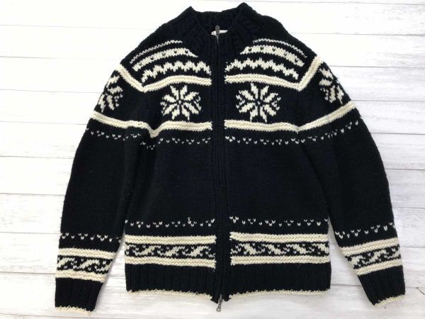 マックレガー マクレガー McGREGOR ノルディック カウチン ジップアップ ジャガード ウール ニット カーディガン ジャケット 黒 L メンズ