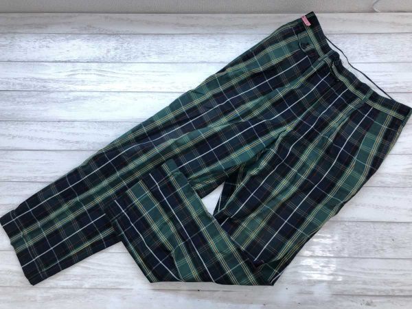 ネイビー NAVY オールド トラッド 古着 テーパード 裾ダブル チェック スラックスパンツ ボトムス 緑 82 メンズ コットン100%