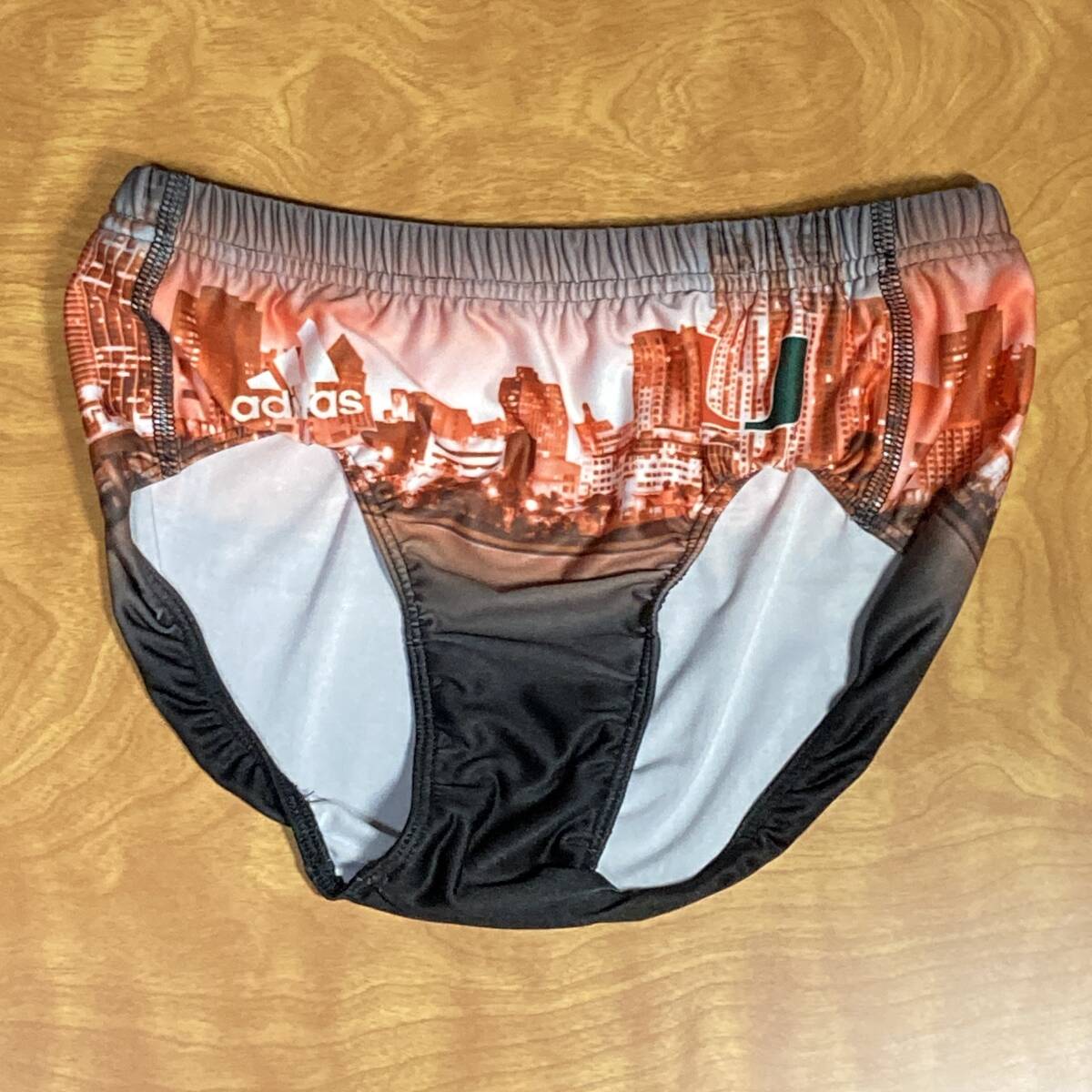 「adidas」 マイアミ大学 レーシングショーツ　US/S 日本サイズ/M 総柄/陸上競技/ブルマ/インポート 検索用：コスプレ/コンペ/