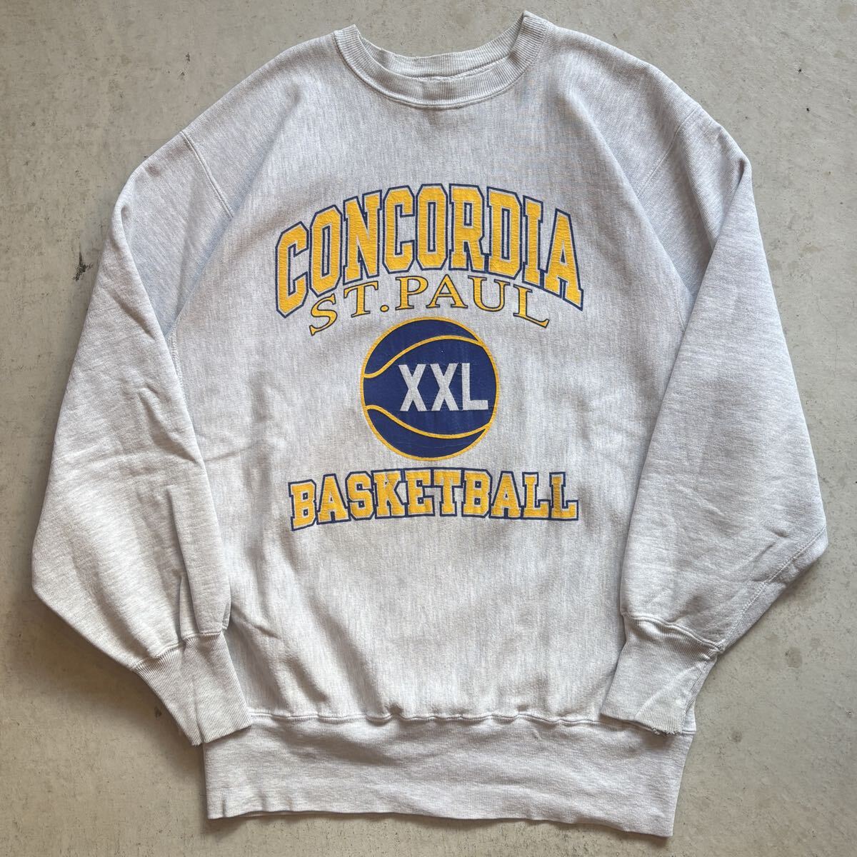 【USA製】90s Champion リバースウィーブ スウェット トレーナー XXL VINTAGE 灰 4段 プリント カレッジ チーム アメリカ製 チャンピオン