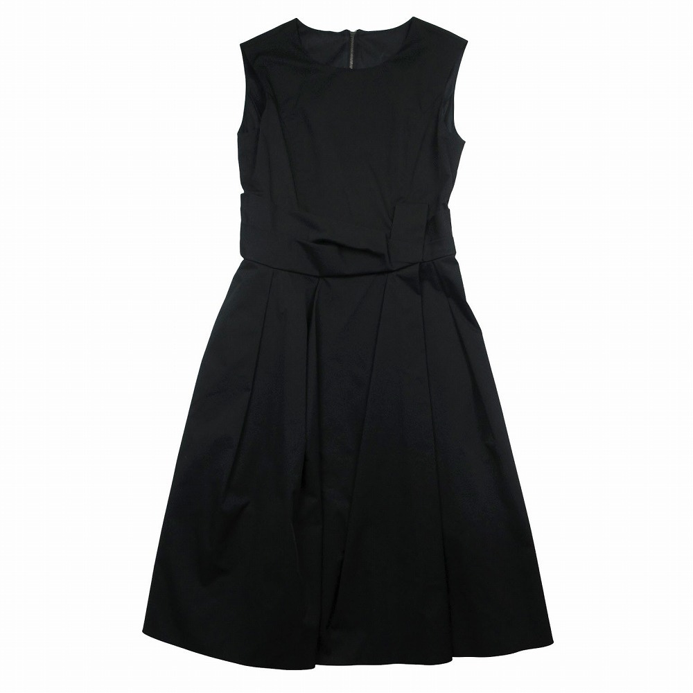 美品 FOXEY NEWYORK フォクシーニューヨーク ワンピース ドレス グログランブーケ ノースリーブ ひざ丈 38 S 黒 レディース 【中古】