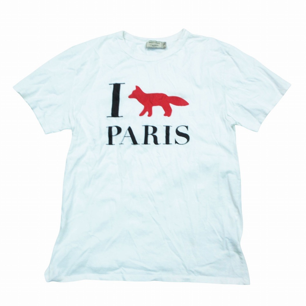 MAISON KITSUNE メゾンキツネ ロゴプリント Tシャツ 半袖 ストレッチ コットン クルーネック カットソー L ホワイト メンズ 【中古】
